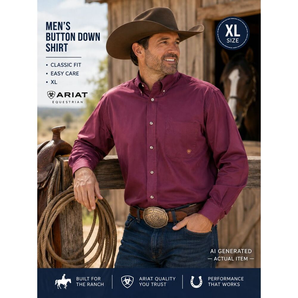 Ariat Solid Twill Mens Long Sleeve Button Down Western Cowboy Shirt XL